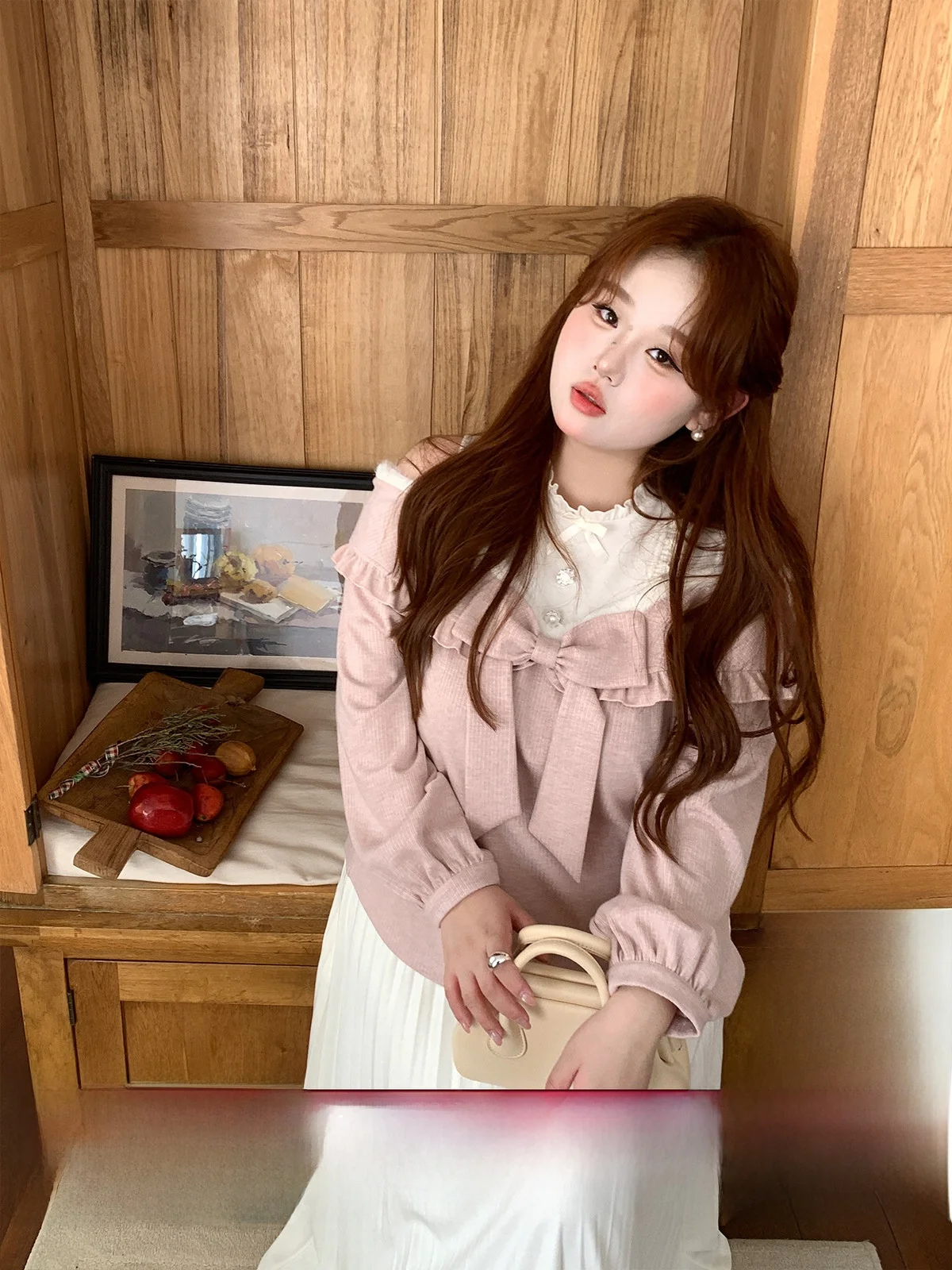 

Xu Da Bu plus Size Knitted Sweater Women's Faion Autumn Winter New Sle Pink Splice oulder Bared Knot Top