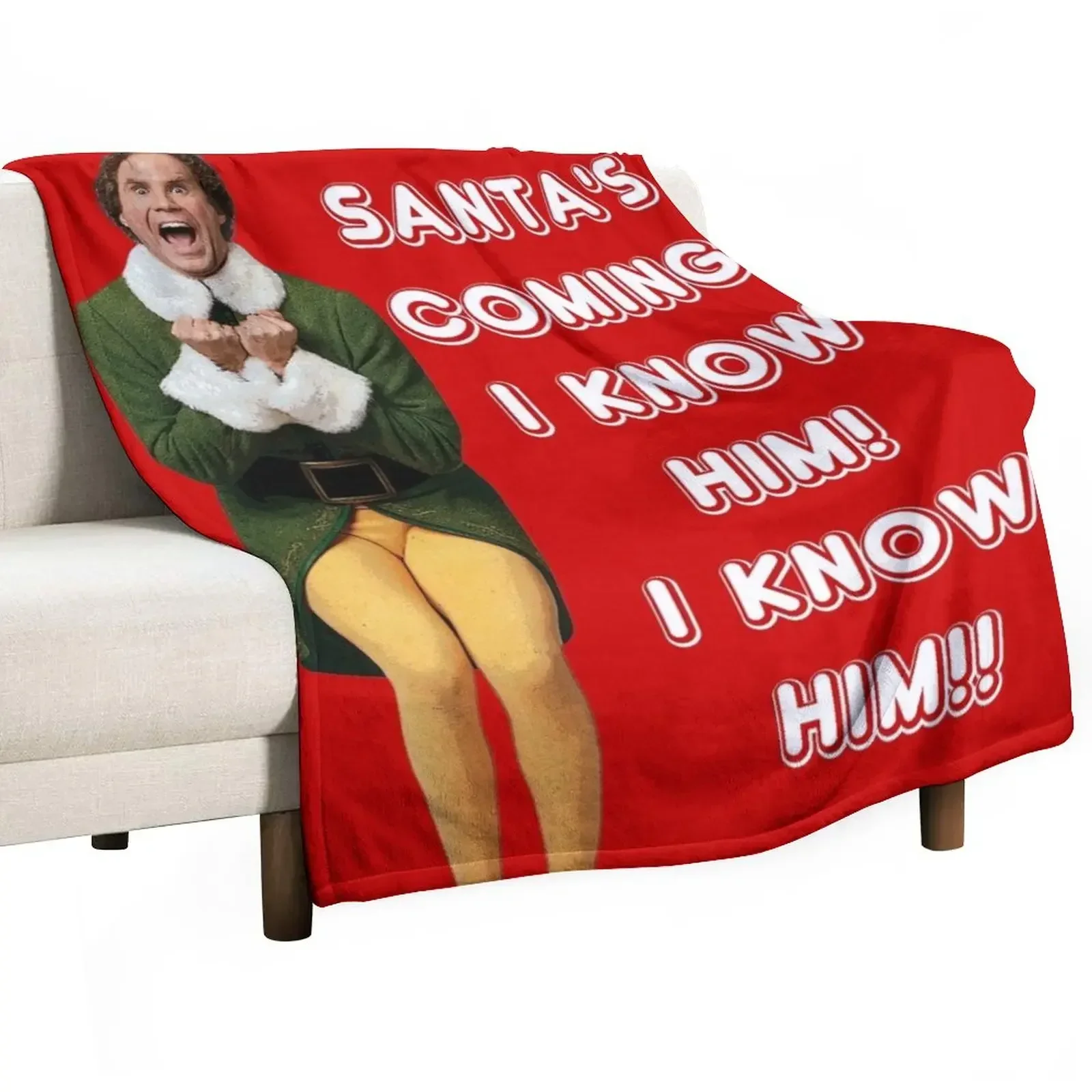 SANTA'S COMING! I KNOW HIM! Elf The Movie Will Ferrell Buddy Christmas Throw Blanket Warm Sofa for sofa halloween Blankets