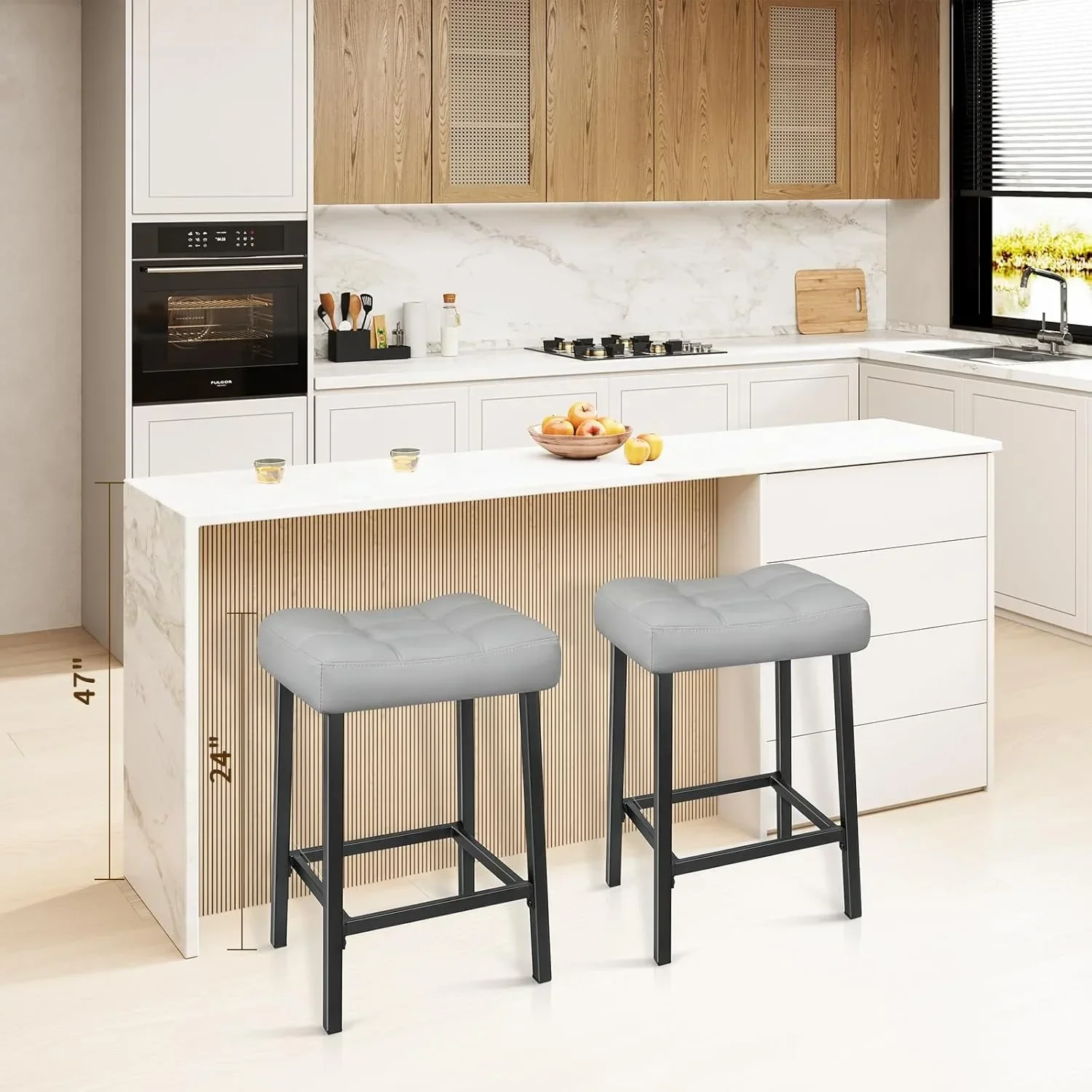 Taburetes de sillín industriales de 24 pulgadas, tapicería texturizada sin respaldo, taburetes compactos de cocina y taller para espacios pequeños