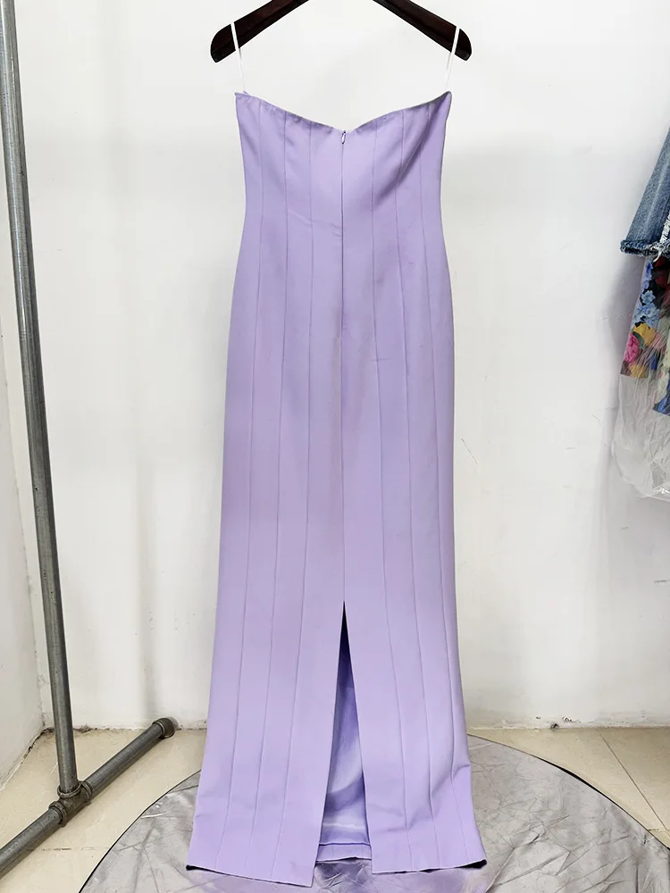 أحدث صيحات الموضة لعام 2025 من HIGH STREET فستان طويل ماكسي مطرز بشراشيب ملفوف عند الصدر