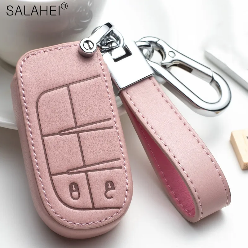 Leather Car Remote Key Case Cover Bag For Jeep Renegade 2014 2015 Grand Cherokee Chrysler 300C Keyless Keychain Auto Accessories