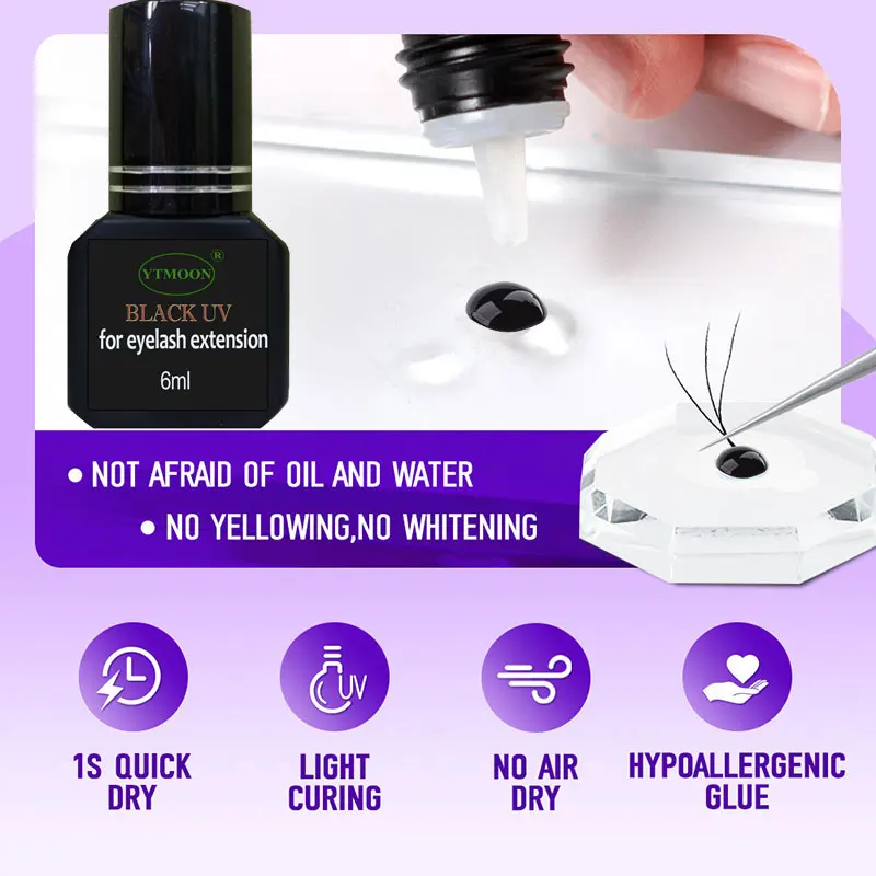 Black UV Eyelash Glue Gel 6ml Fake Lashes Eyelash Extension Adhesive Light Curing Quick Dry Long-Lasting Professional Supplies