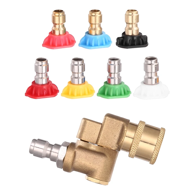 Universal Power Pressure Washer Spray Nozzle Tips And Quick Connect Pivot Adapter Coupler 180 Degrees With 5 Rotation Angles, So