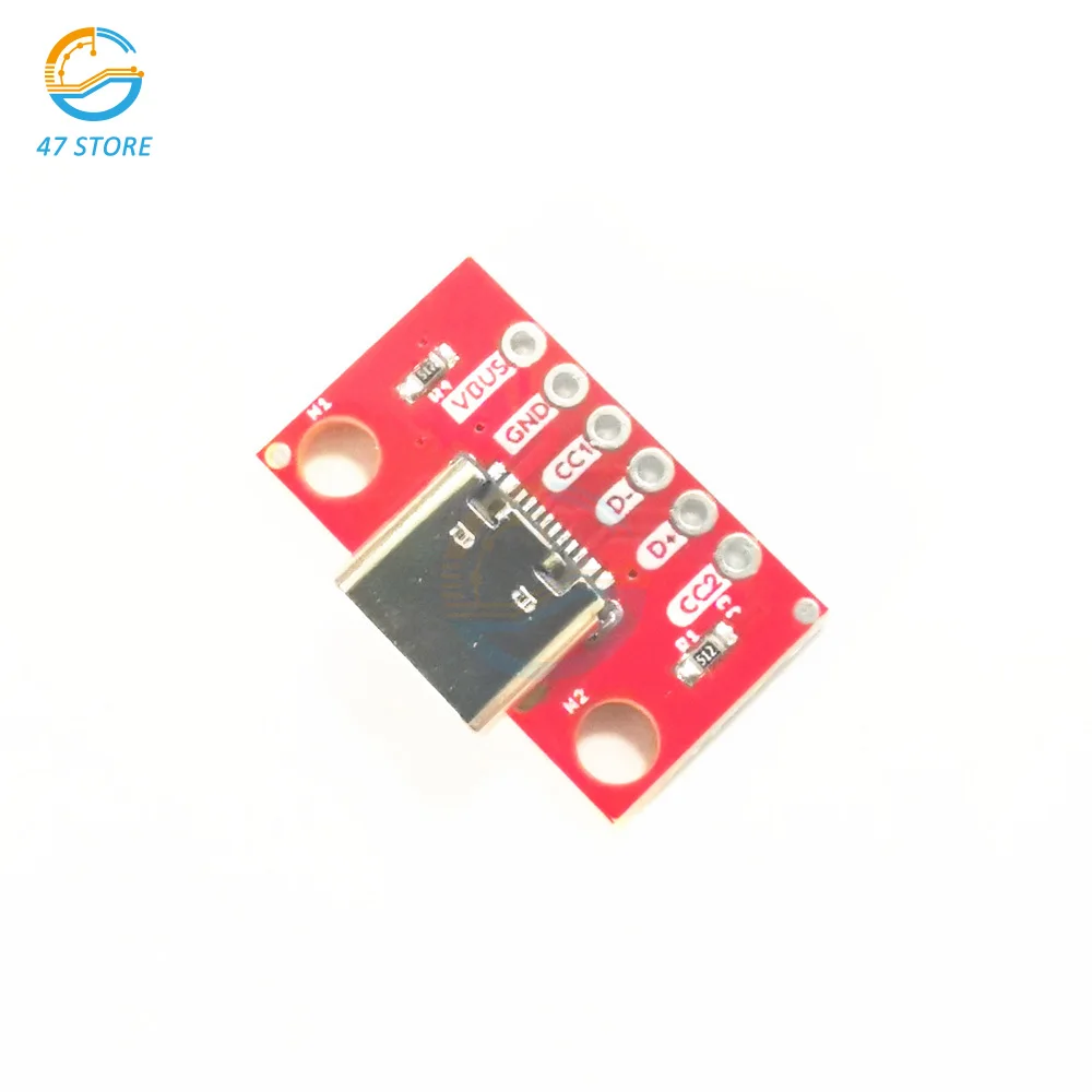 5PCS Type C Female Test Board USB 3.1 PCB Board 16P to 2.54mm Connector Socket High Current Power Adapter Module With Needles