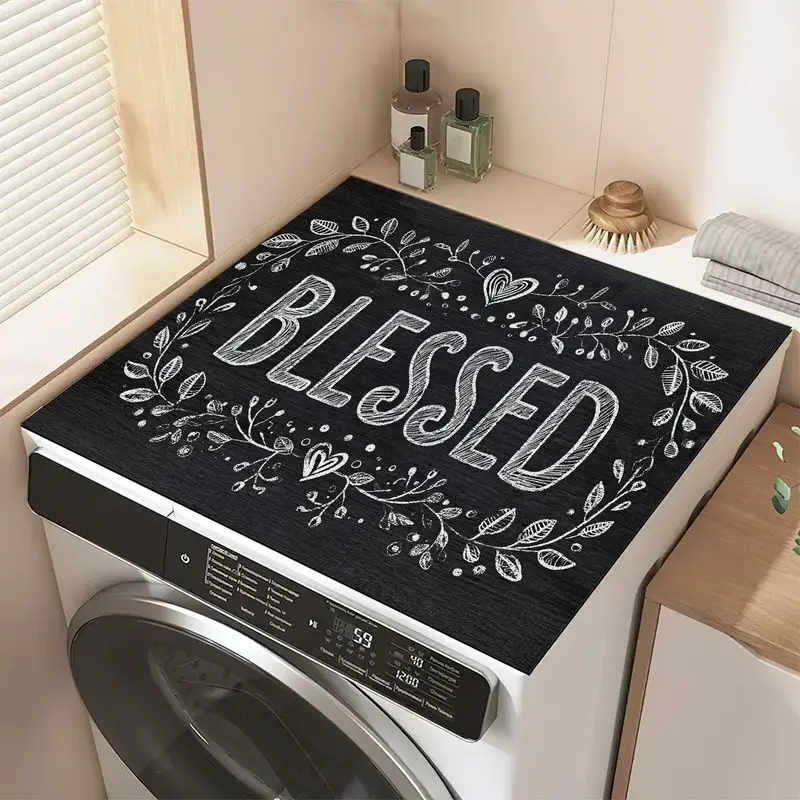 VIKAMA Farmhouse Blessed Chalkboard Washing Machine Dust Pad Non Slip Water Absorb Balcony Christian Laundry Decor Mat