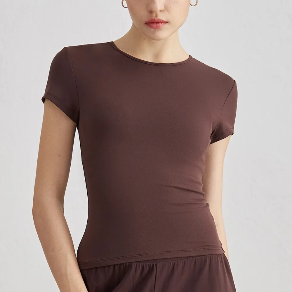 

Women's Nude Casual Sports T-Shirt – Slim-Fit Short-Sleeve, Waist-Slimming Breathable – Yoga Top for Running, Training & Fitness