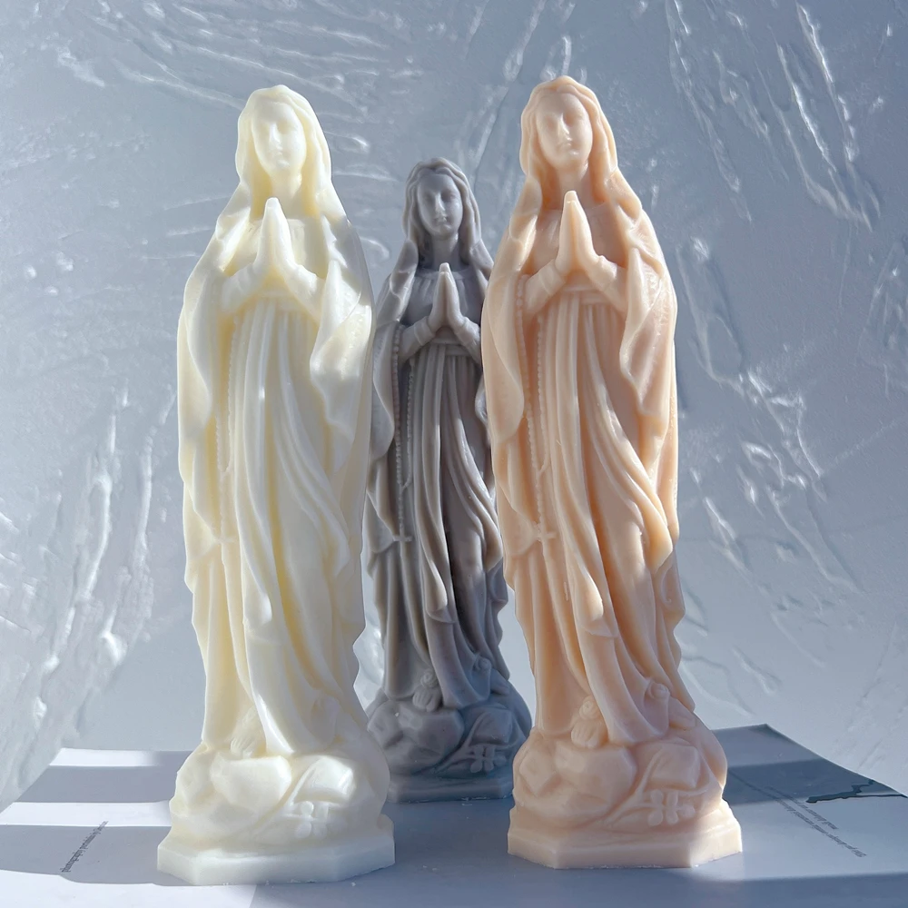 Our Lady of Lourde Molds Virgin Mary Statue Candle Silicone Mold Catholic Blessed Virgin Mother Mary Figurines Candle Mould