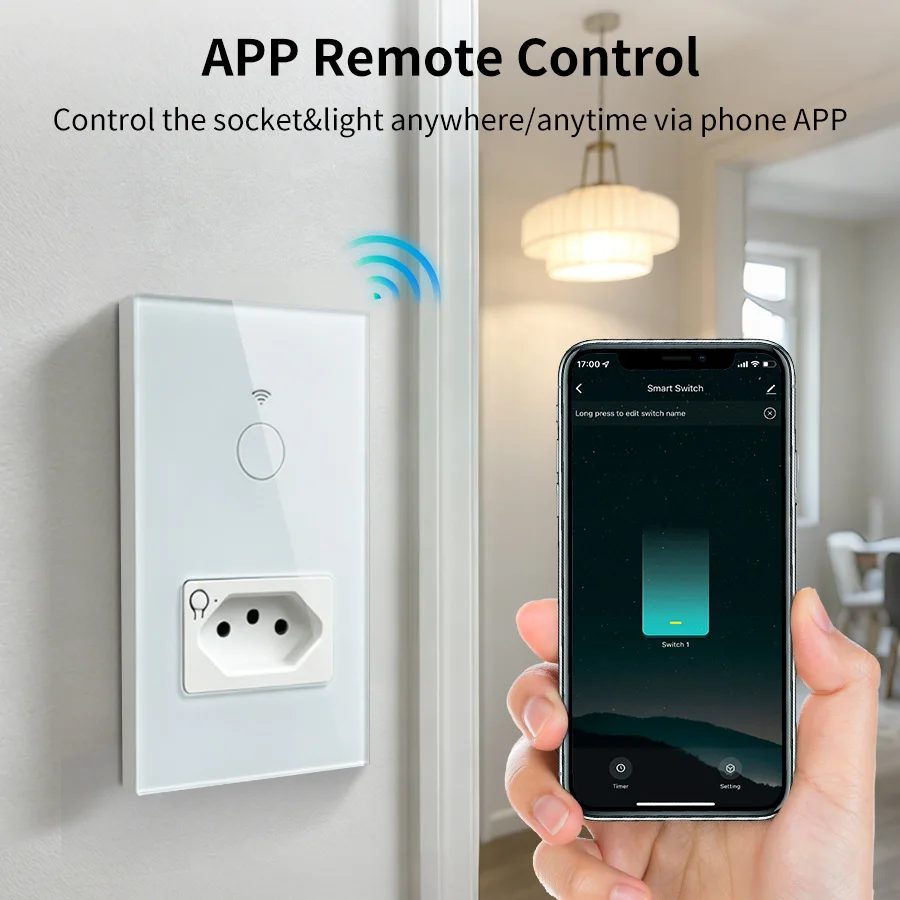 Tuya WiFi Smart Switch with Brazil Socket 1/2 Gang Plug 10A Wall Touch Light Switches Work with Smart Life App Alexa Google Home
