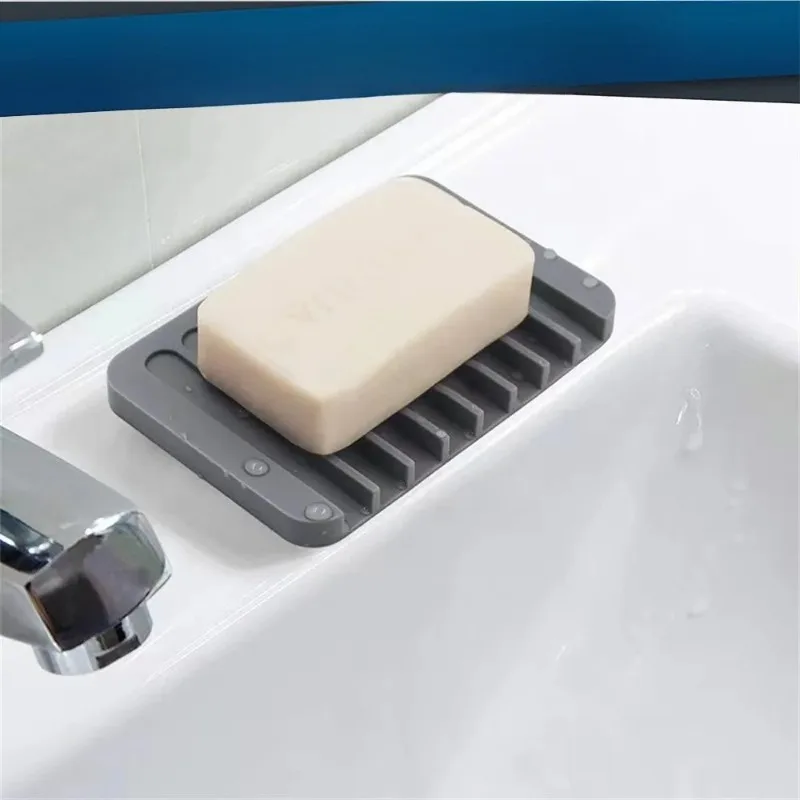 صندوق صابون غراء ناعم مربع لا يحتاج إلى ثقب رف الصابون صينية صرف بسيطة لا تتراكم المياه التعبئة والتغليف المستقلة