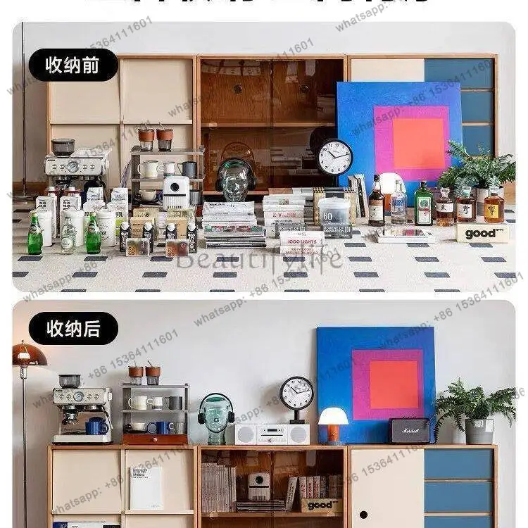 Solid wood living room household multi-functional locker foyer cabinet up and down combination