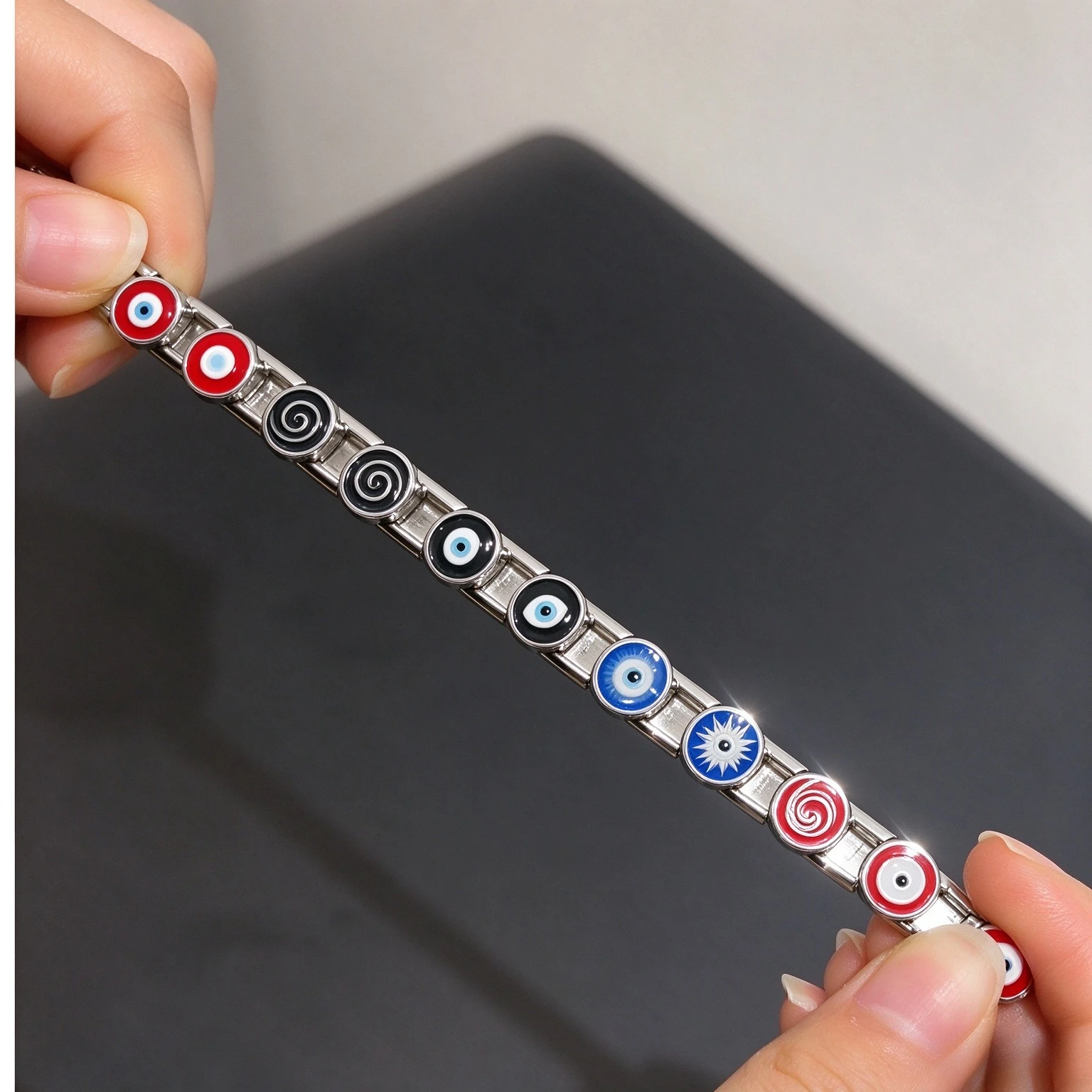 6Pcs Set Devil's Eye Unique Rotating Module Italian Charms 9mm Stainless Steel Bracelet Woman Men Gift DIY Making Accessories