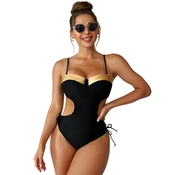 LUKITAS Women One-piece Solid Color Swimsuit Hanging S exy Swimsuit Bathing Suits Summer Beach Wear Swim Suit Plus Size S-XXL