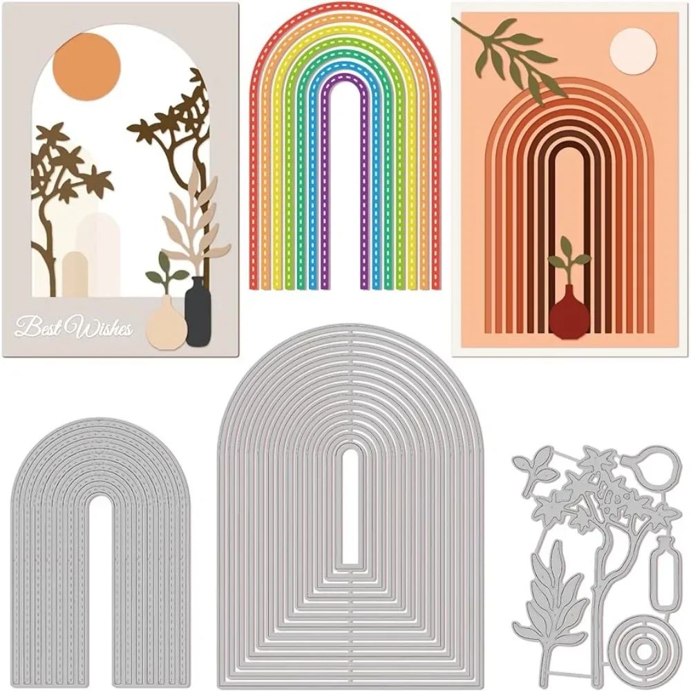 

3Set 8Pcs Arches Frame Cutting Dies for DIY Scrapbooking Metal Arches Border Trees Die Cuts Embossing Stencils Template