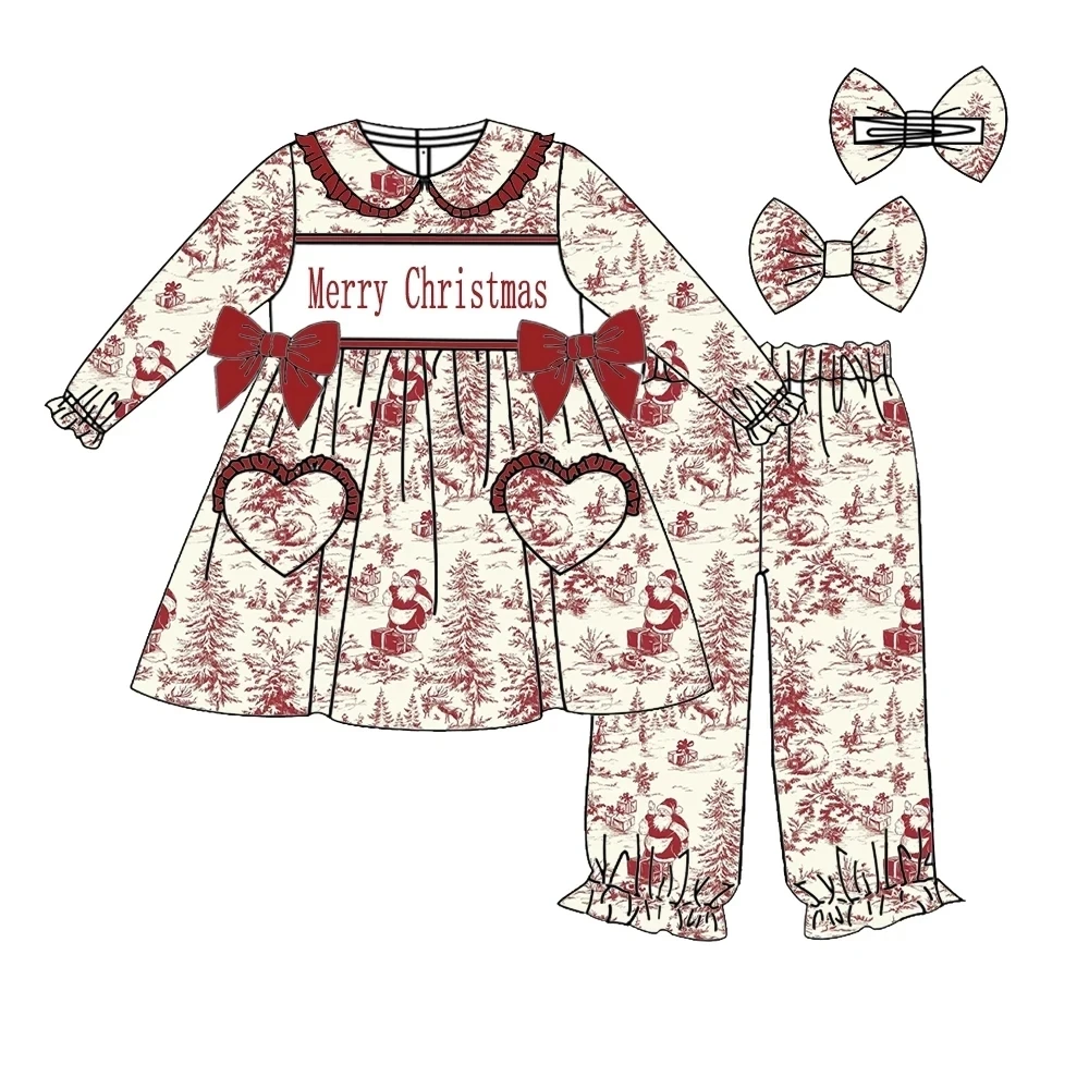 

Merry Christmas Letters Red Print Boys Girls Autumn Long Sleeve Long Pants Lapel Boutique Suit