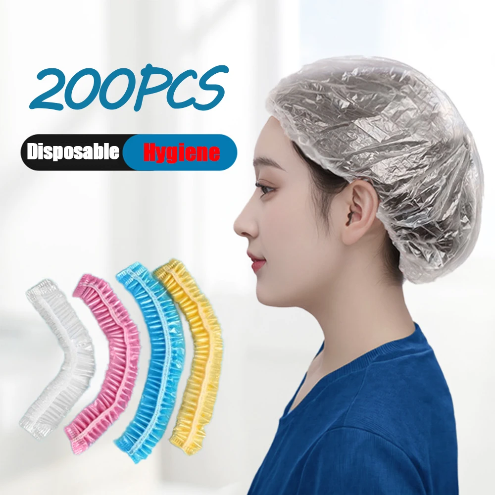 

100/200 шт. одноразовая шапочка для душа из полиэтилена, 42 см, эластичный водонепроницаемый инструмент для салона, дома, отеля