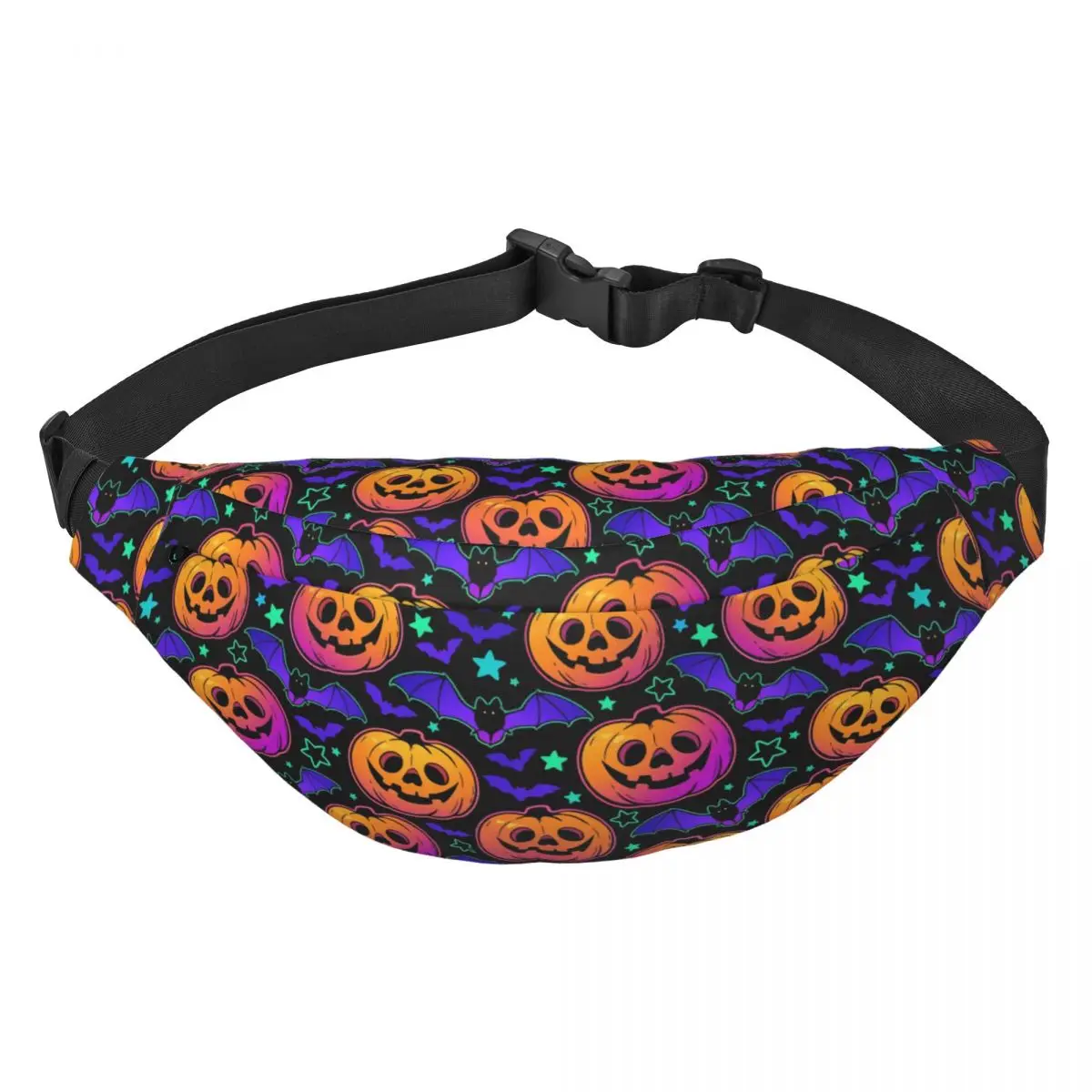 

Custom Colorful Pumpkin Bats Star Moon Gothic Magic Mysterious Fanny Bag Sling Crossbody Waist Pack Hiking Phone Money Pouch