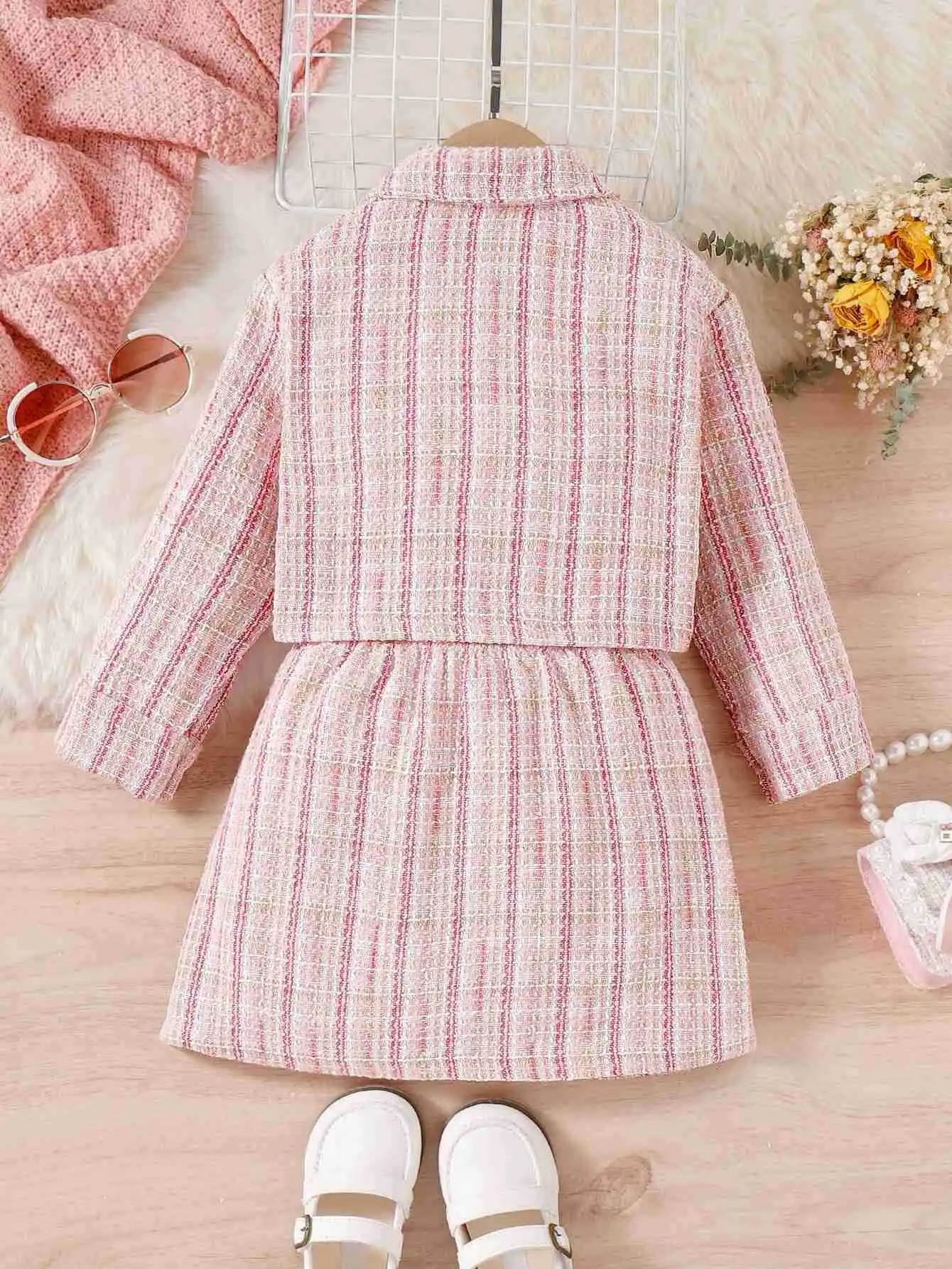 Kids Clothing for Girls 3 Pieces Sets Autumn Winter Sweet Cute Coat Skirt Base Shirt Single Breasted Turn Down Collar Pockets