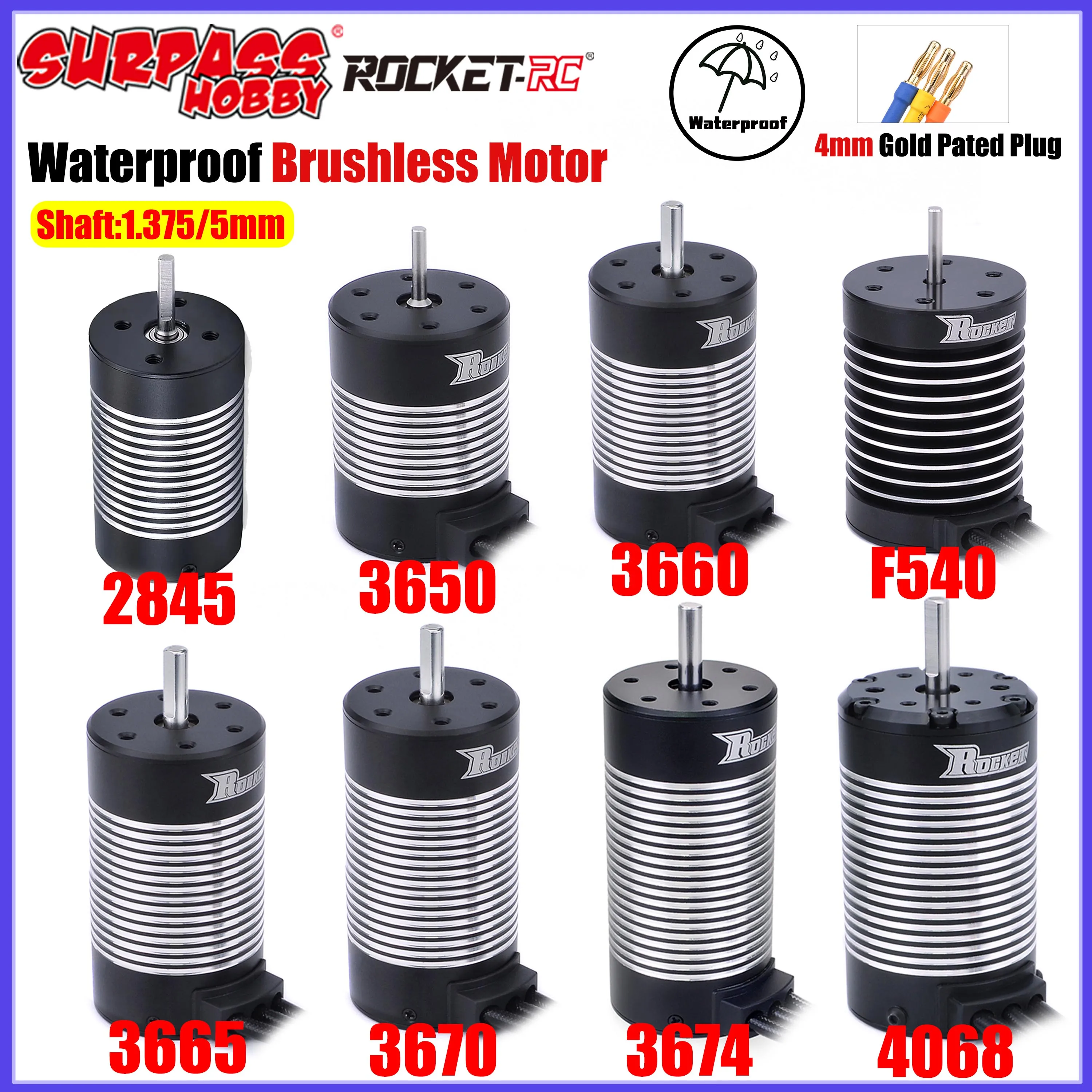 

SURPASS HOBBY ROCKET 2845 3650 3660 3665 3670 3674 4068 F540 Waterproof Brushless Motor for 1/10 1/12 RC Car WLtoys WPL Traxxas