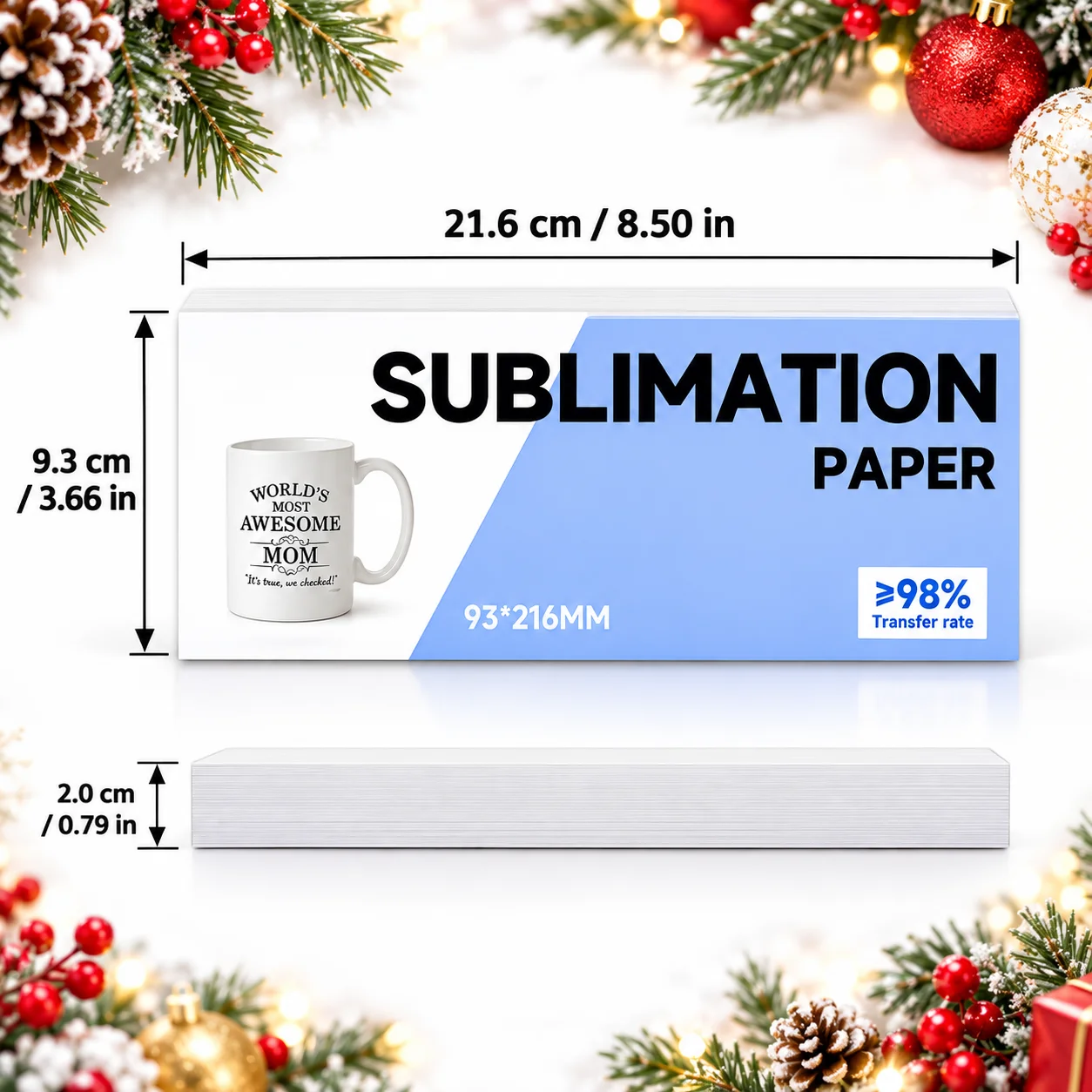 Christmas Sublimation Paper 110GSM 7 x 8.3 Inches 100 Sheets for 11oz Mugs High Transfer Rate Compatible with Inkjet Printers