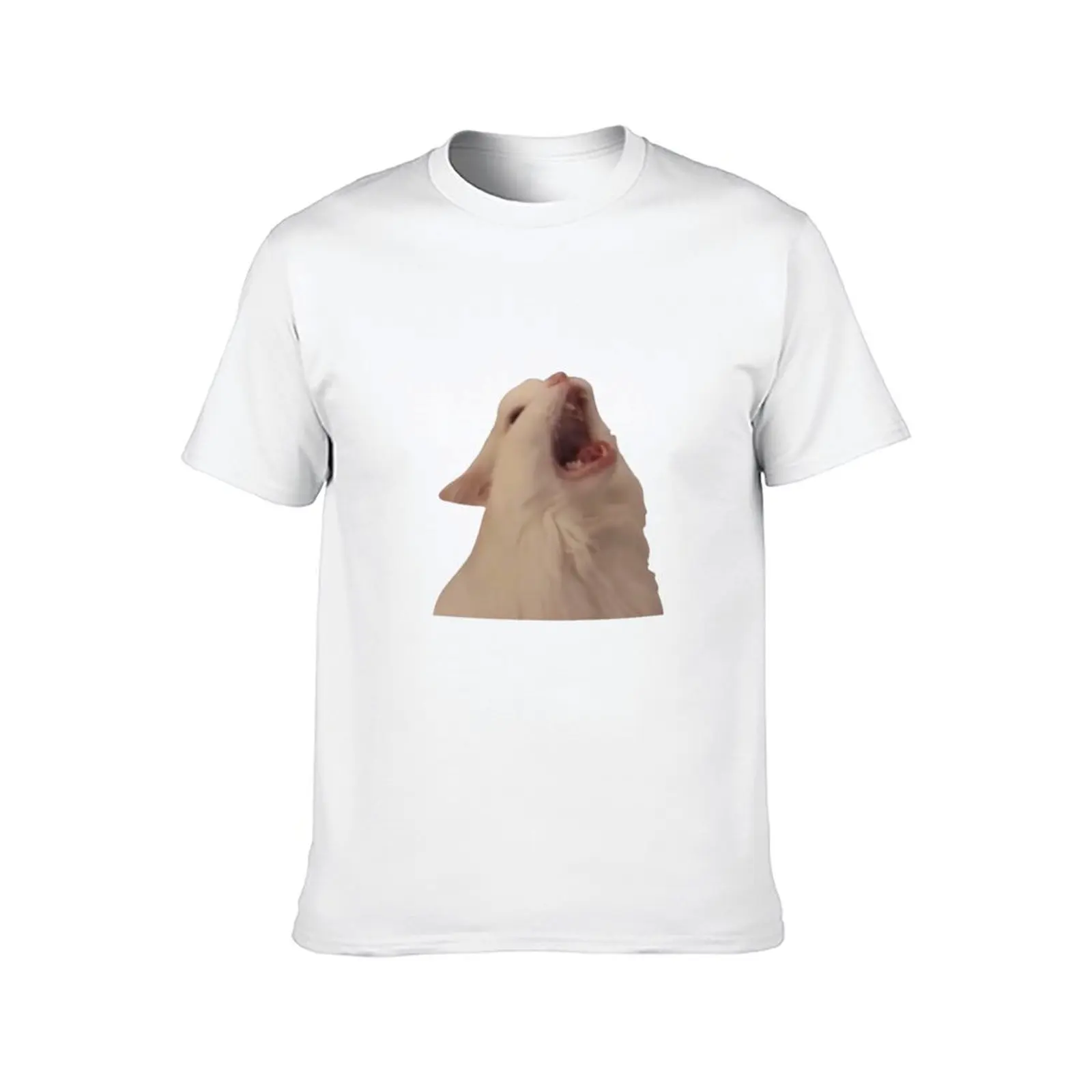 White Cat Screaming Meme T-Shirt printed t shirts for man man t shirt luxury T-Shirt