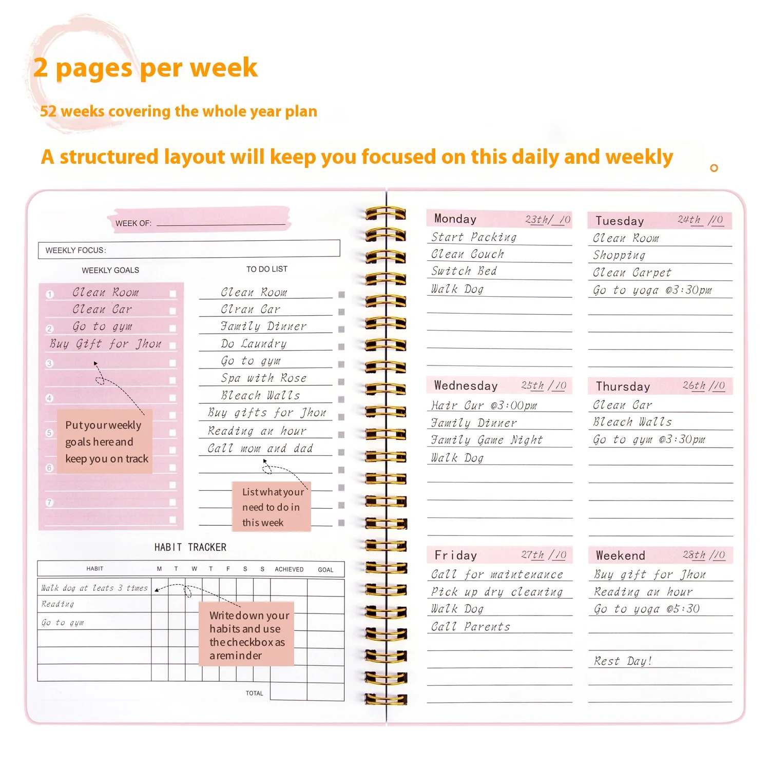 Weekly Planner A5 Notebook 52 Weeks Schedule Agenda Daily Monthly Diary for Student Office School Stationery Supplies