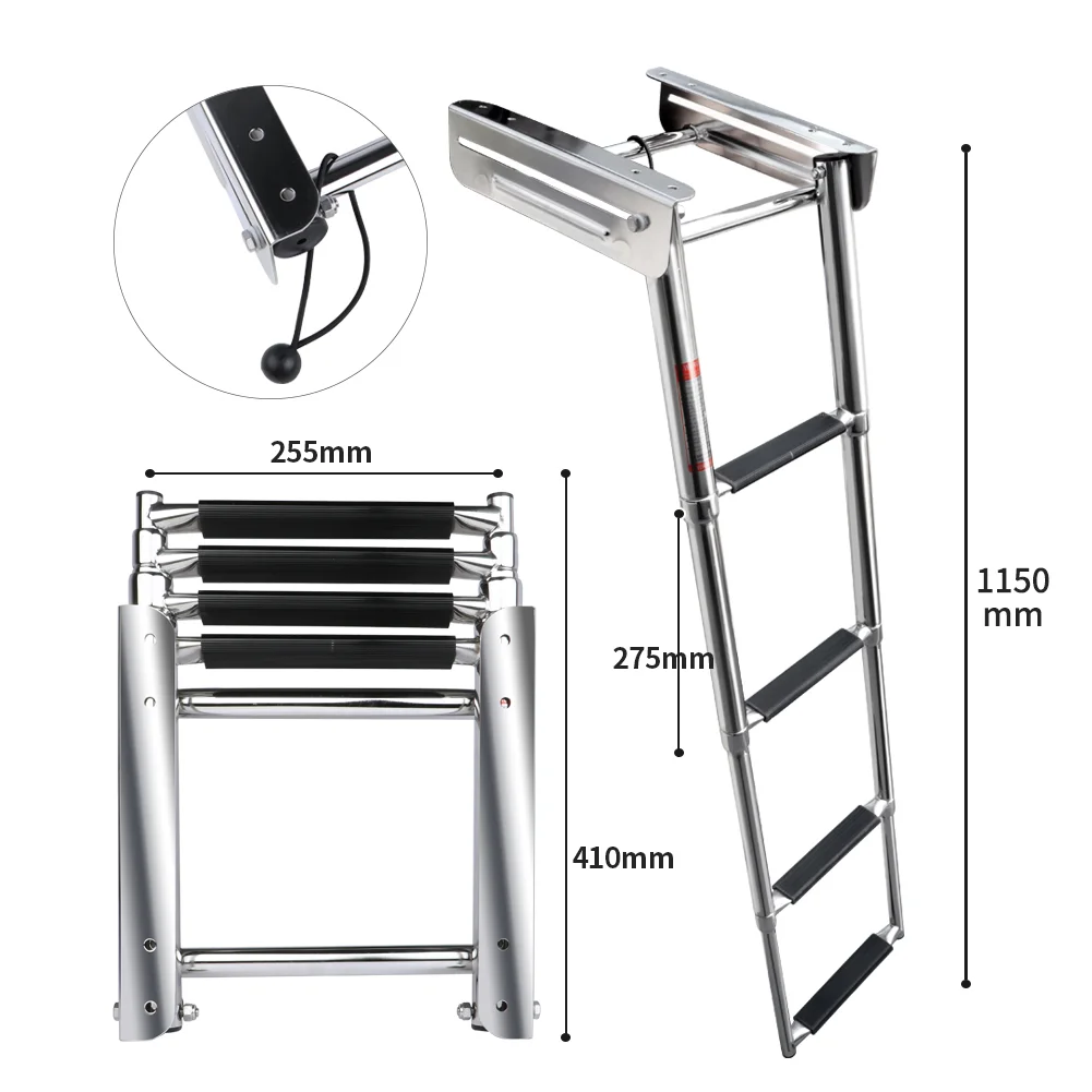 Boat Accessories Stainless Steel Telescoping Extension Ladder 4 Step Boat Ladderpromote sales