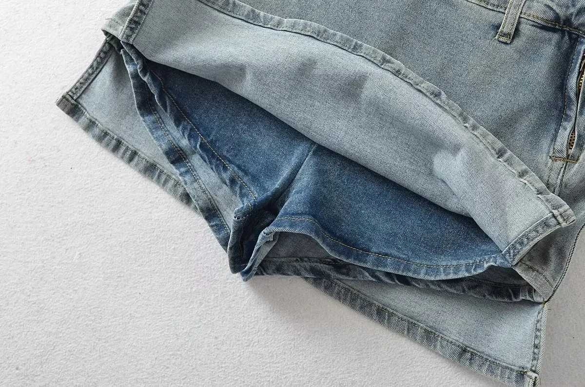 American Retro Denim  Skirt Elastic Side Zipper Anti-Light f Skirt Women Sexy Butt Covering Skirt Street Sle High Wa...