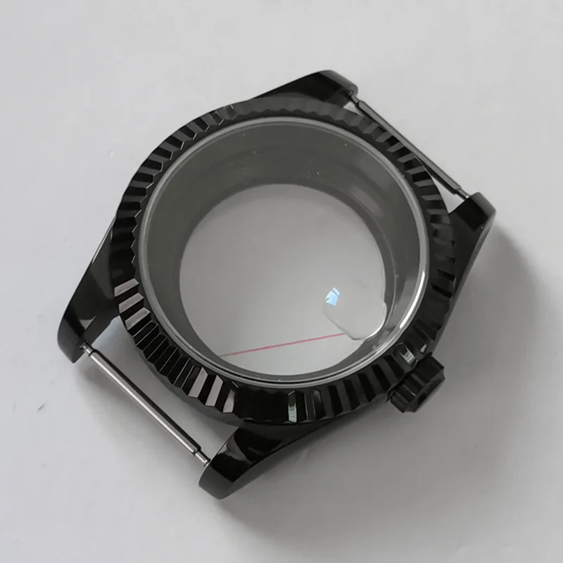 High Quality 39mm Stainless Steel Black Watch Case Sapphire Crystal Tooth Bezel Transparent Back Cover Free Shipping