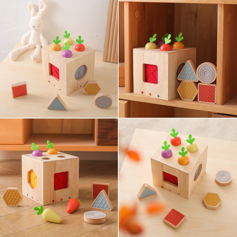 Baby Wooden Silicone Touch Radish Blocks Box Toys Color Recognition Pretend Game Removable Exercise Hands Skills Montessori Toys