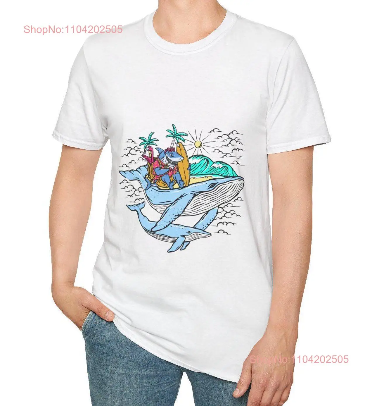 Softstyle T Shirt Whale on vacation digital design vibrant colors high quality long or short sleeves