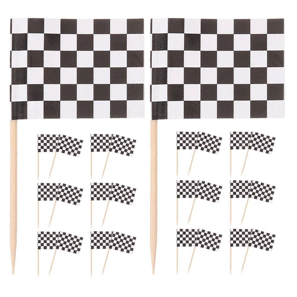 

120Pcs Racing Car Cupcake Toppers - Checkered Flags on Sticks for Birthday Cake Decorations Party Favors Buffet Dessert Display