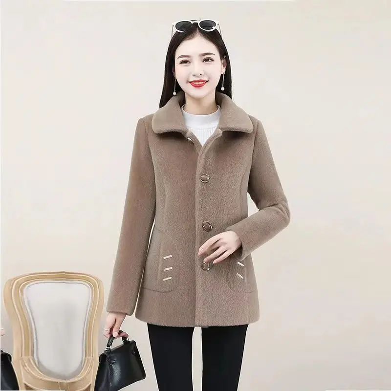 Imitation Lamb Wool Small Fragrant Style Short Jacket for Women\'s Mothers Autumn and Winter New Styles Small Versatile Jackets