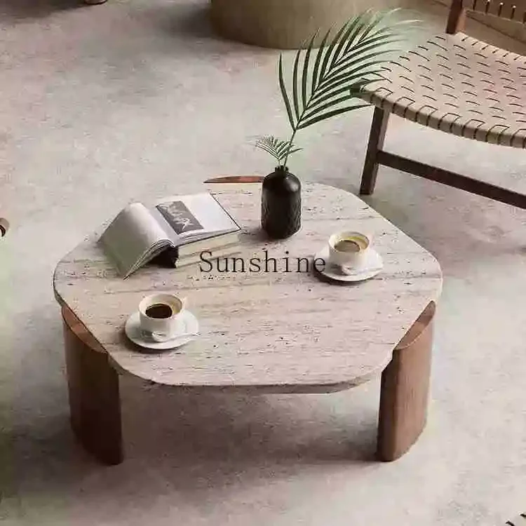 

Wabi Sansan Marble Creative Light Luxury Travertine Coffee Table Living Room Home Solid Wood Modern FT