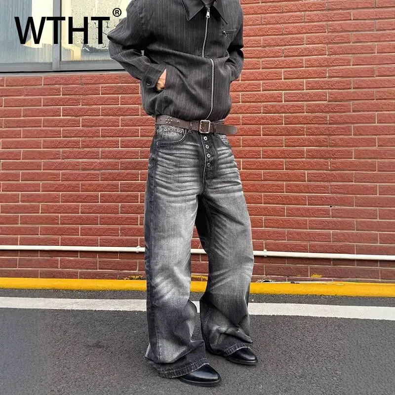 

WTHT Fashion 2026 Summer Men's Wash Do Old Loose Denim Pants Vintage American Style High-waisted Wide Leg Jeans Male 2A3125