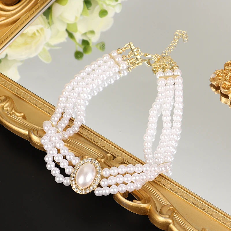 Luxury Vintage Three-layer Imitation Pearl Collar Choker Korean Fashion Necklace For Women Party Jewelry Gift