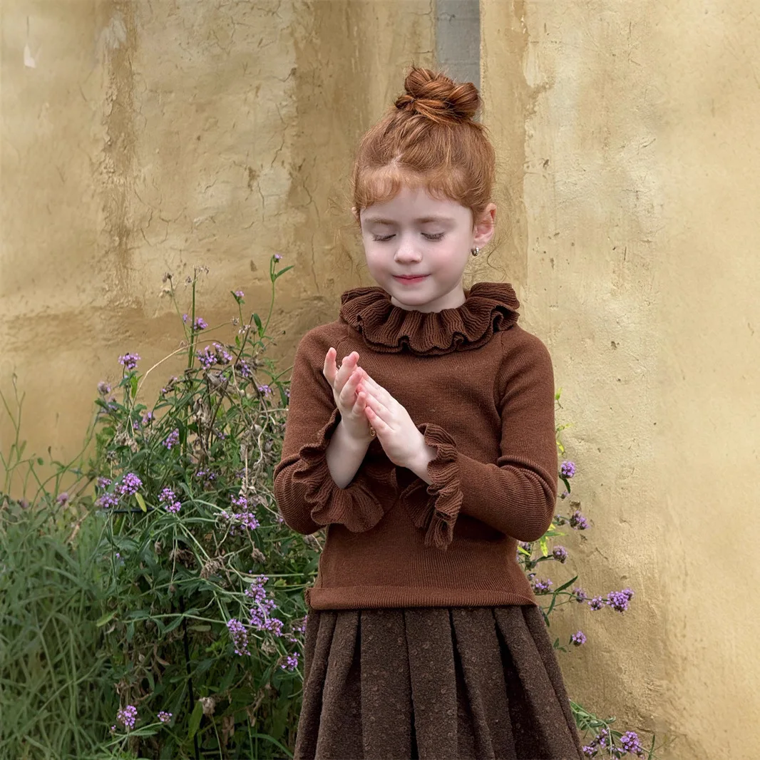 الفتيات الشتاء تنوعا 2025 كشكش طوق محبوك قاعدة سترة مزاجه سليم صالح شبه عالية الرقبة سترة اليومية لباس غير رسمي