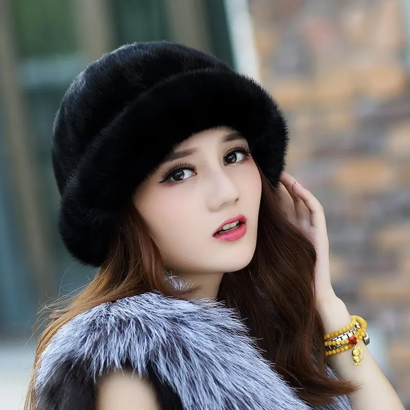 Women Fur Hat For Winter Natural MInk Fur Cap Russion Female Fur Headwear Girls Casual Sun Hats Fashion Warm Beanies Cap