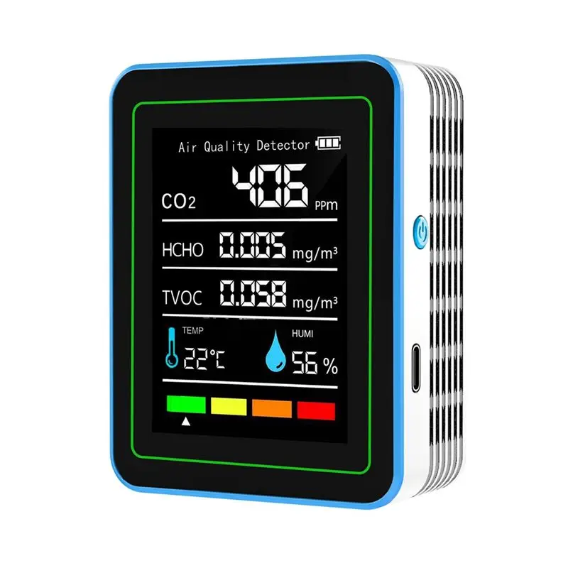 

A29F-5 In 1 Air Quality Monitor TVOC HCHO Temperature Humidity CO2 Meter, USB Rechargeable CO2