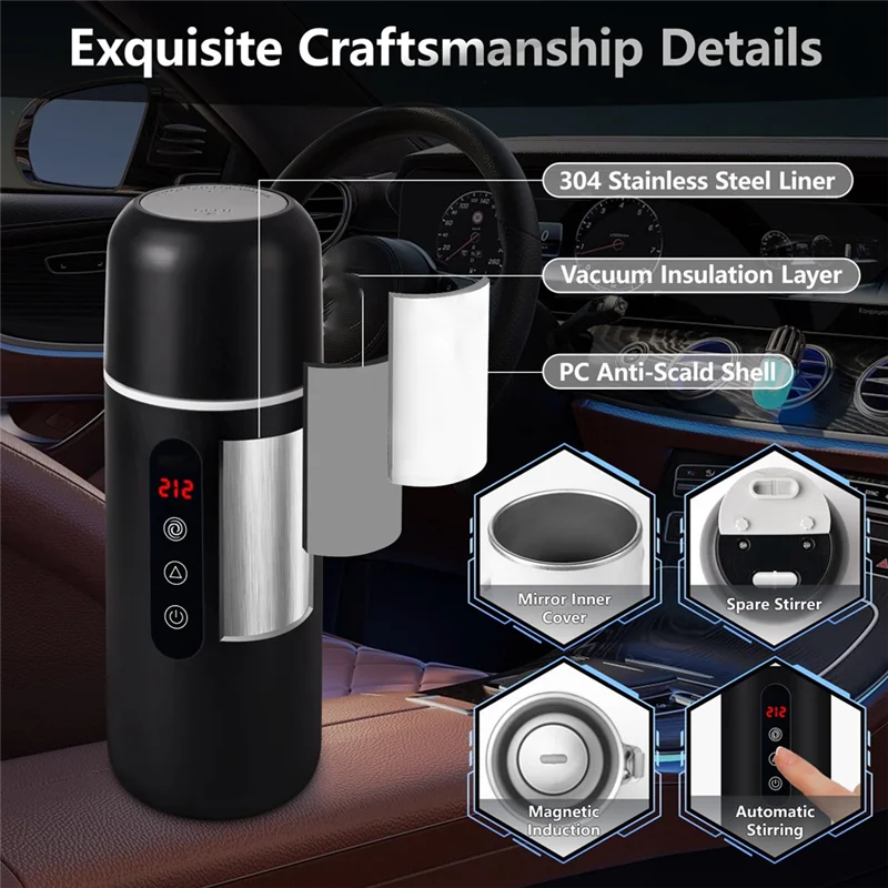 A65Z غلاية السيارة المحمولة كوب تسخين المياه المحمولة مناسبة لتسخين الشاي والقهوة والحليب