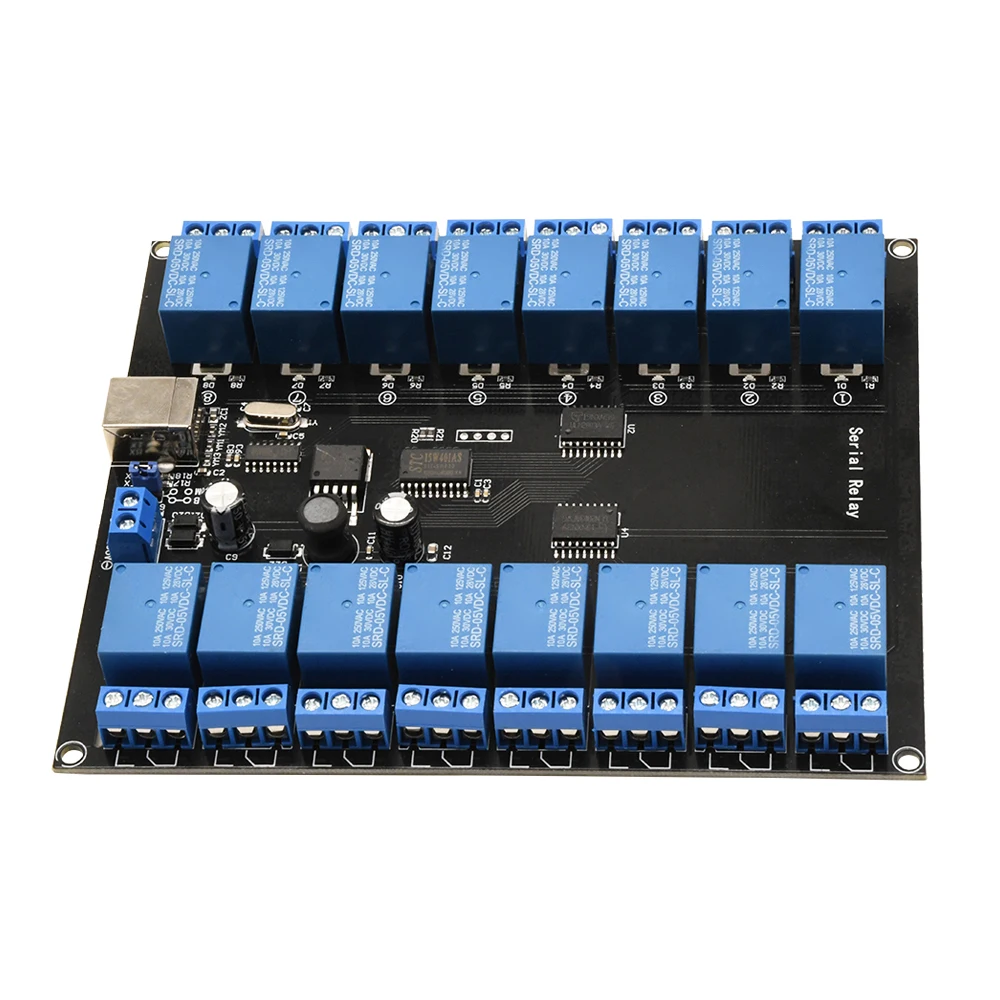 16 Channel 16 CH Serial Relay Module DC 7V-38V 10A 250V Load USB Power Supply Development Board Relay Module Usb Relay Board