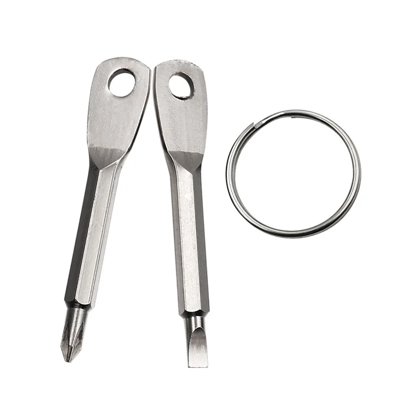 

Stainless Steel Mini Keychain Pocket Tool Slotted Phillips Screwdriver Set Edc Outdoor Multifunction Key Shape Ring Auto Car