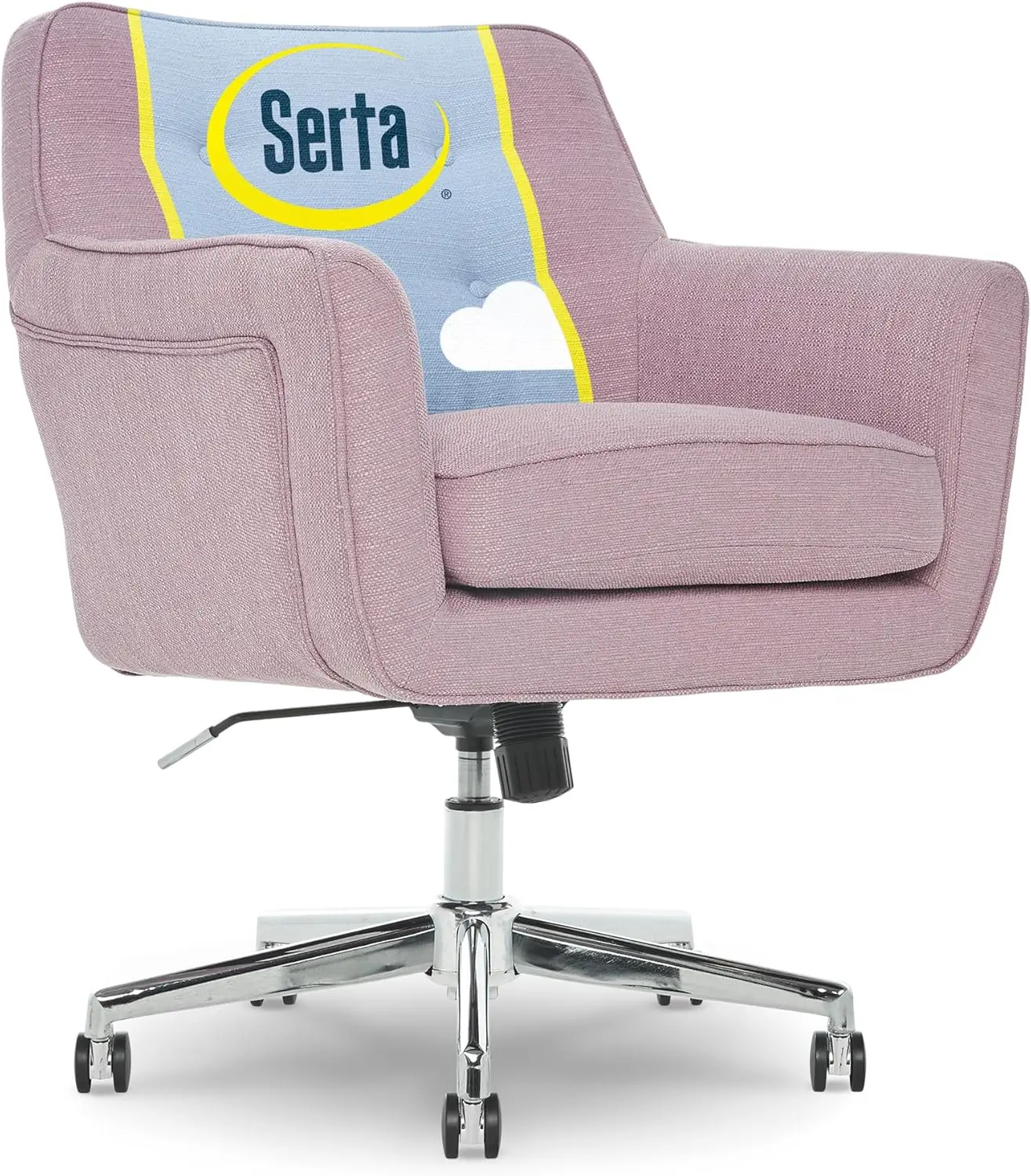 Home Office Desk Chair, Memory Foam and Chrome Metal, Lilac, with Button Tufted Mid-Back and Padded Arms