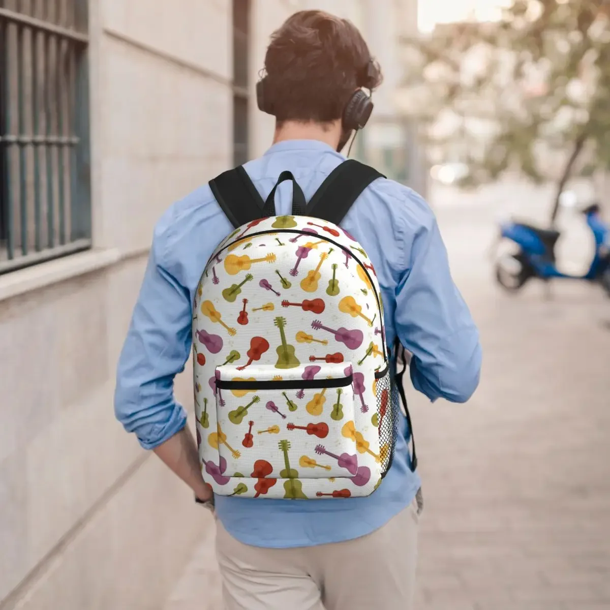 Colorful Acoustic And Electric Guitars Student Backpack School Bag Hiking Travel Daypack for Boys Girls Bookbag Shoulder Bags