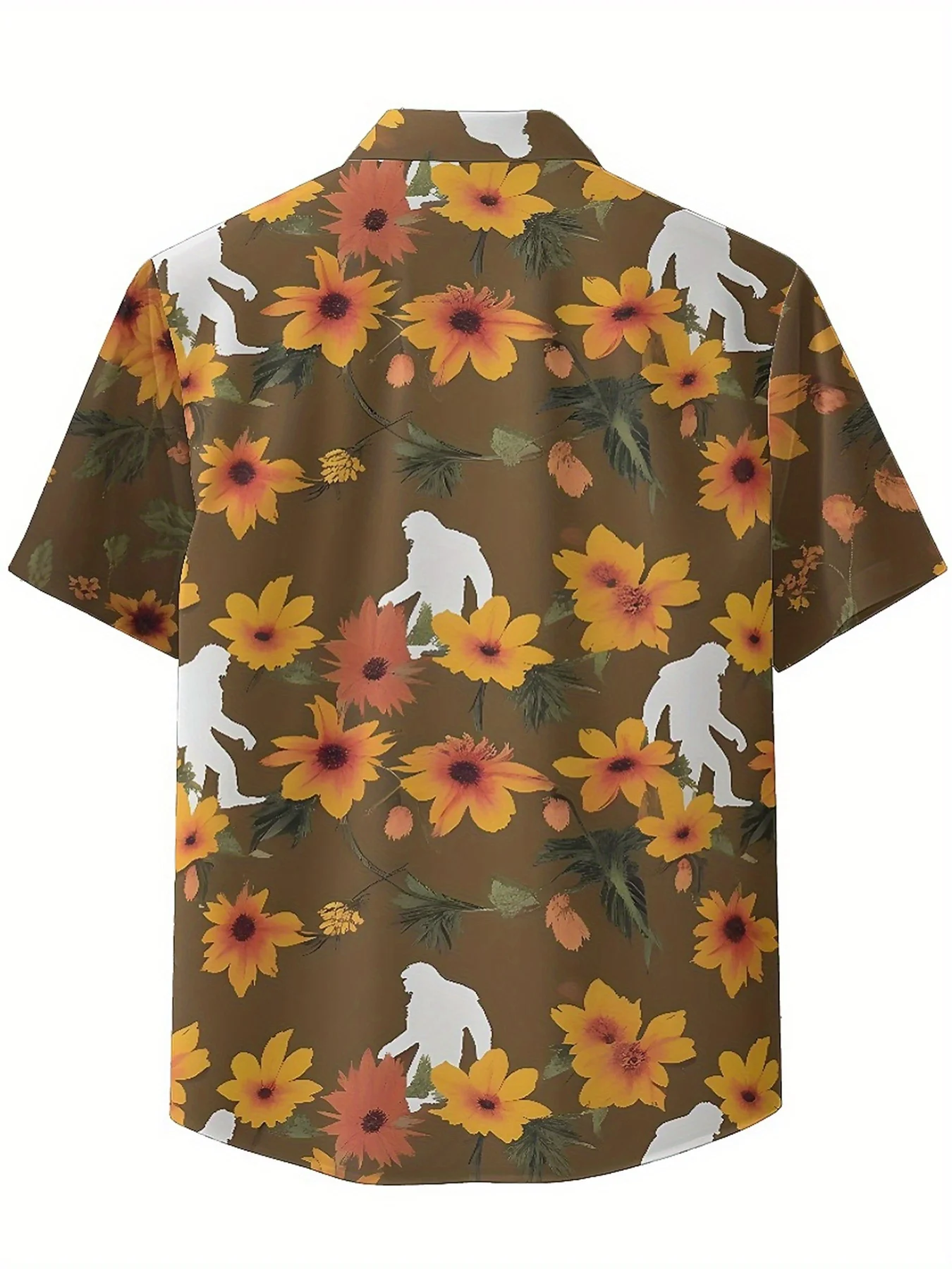 Men's Plus Size Hawaiian ShirtsSasquatch and Floralspattern, Button Up Shirts, Unisex Casual Clothing, Summer Tops