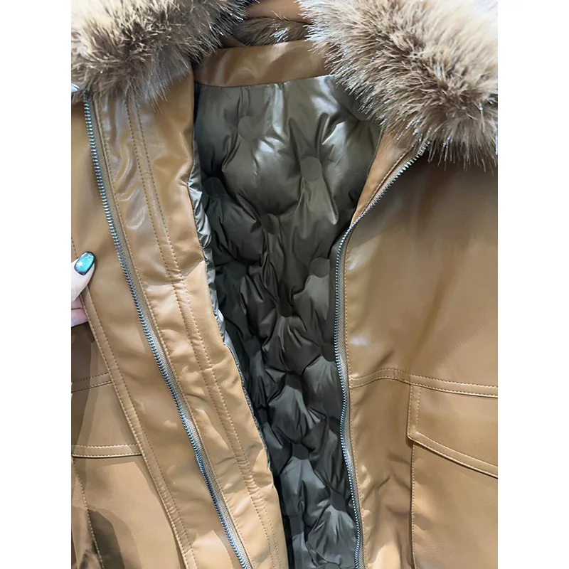 Benuynffy 2025, Herbst-Winter, Schwarz, mit Reißverschluss, Kunstleder, Jacke, Damen, Streetwear, abnehmbarer Pelzkragen, dick, warm, modisch, Outwears