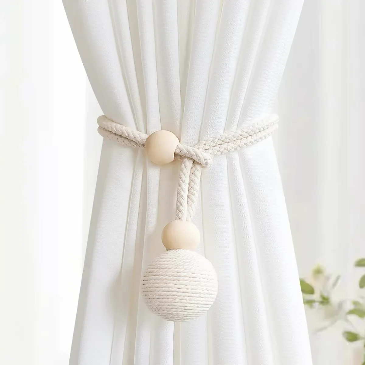 Adjustable Cotton Rope Curtain Tiebacks Cream Style Decorative Hanging Ball Curtain Holdback Sheer Window Curtain Bundling Strap