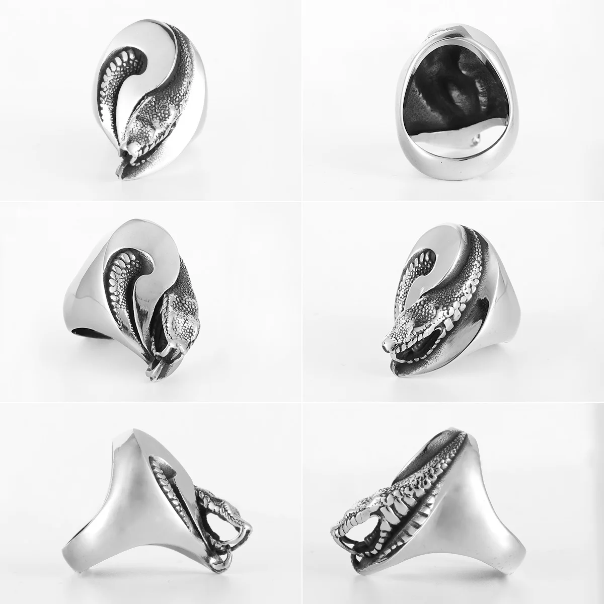 Tai Chi Alien Snake Animal Men Rings Stainless Steel Women Jewelry Punk Rock Cool Stuff Fashion Accessories Gift Wholesale