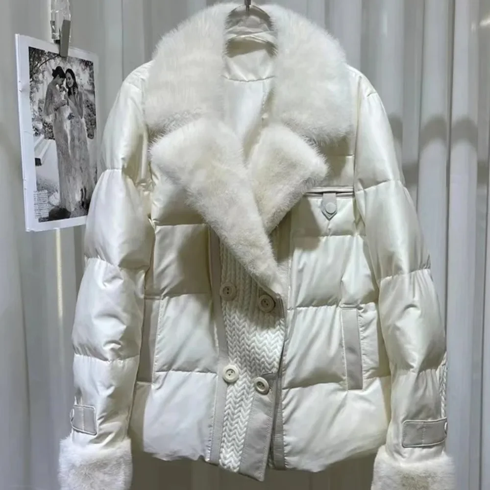 OFTBUY Fur Jacket Warm Real Mink Fur Collar Natural Goose Down Coat Luxury Comfortable Autumn Winter Casual Puffer Jacket Women