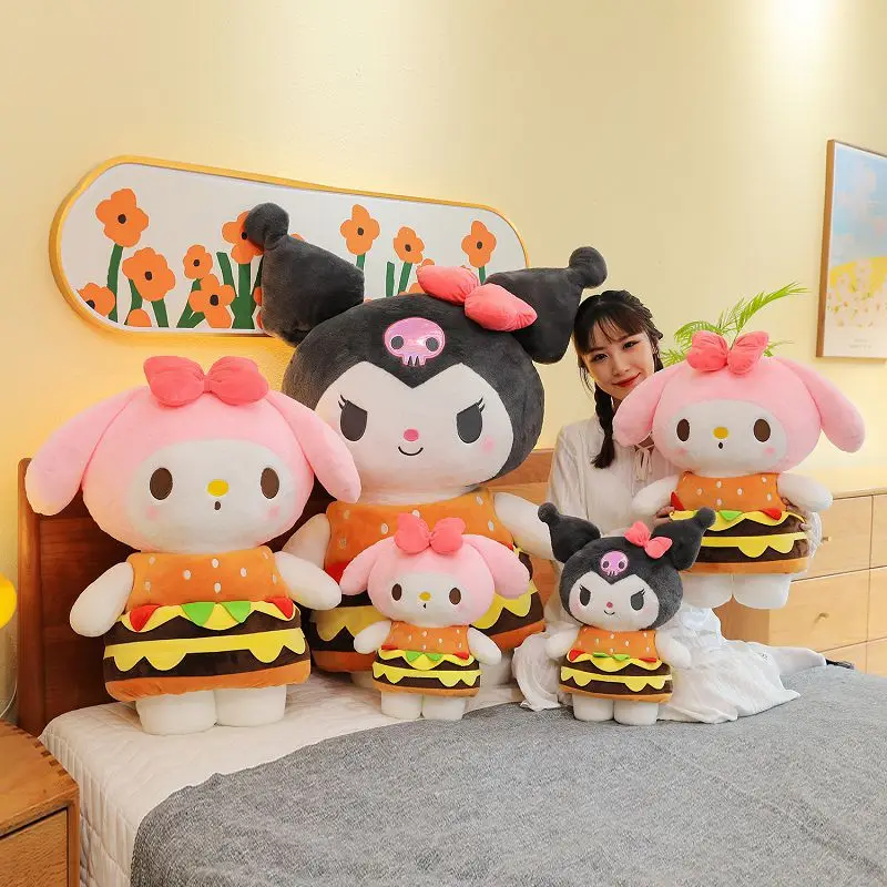 45/65cm Sanrio Kuromi My Melody Kawaii Hamburger Plush Toys Doll Stuffed Pillow Anime Cartoon Plushie Room Decor Dolls Kids Gift