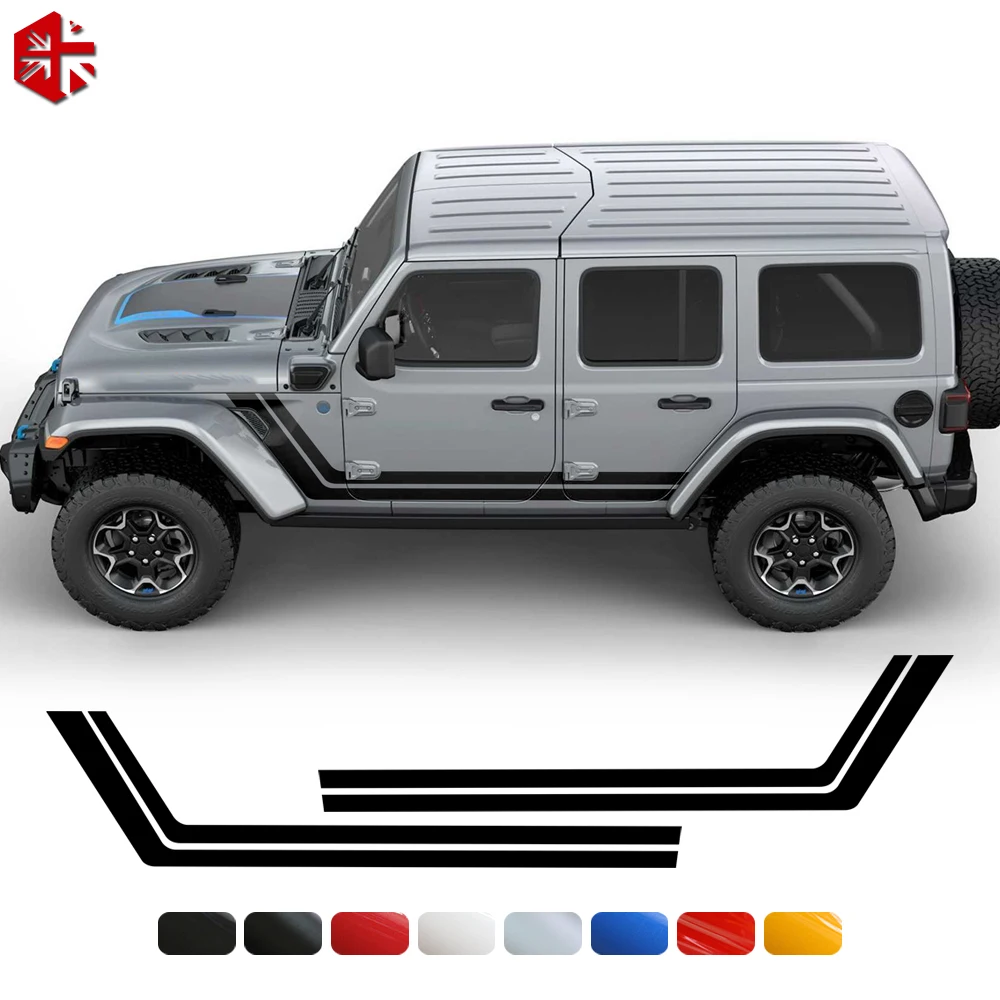 2pcs Car Side Door Body Sticker For Jeep Wrangler JL Rubicon JK Sahara 4-Door Skirt Racing Sport Stripe Graphic Vinyl Decals